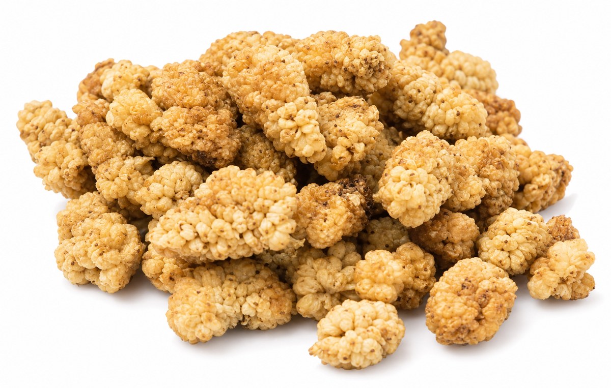A pile of sun-dried white mulberries